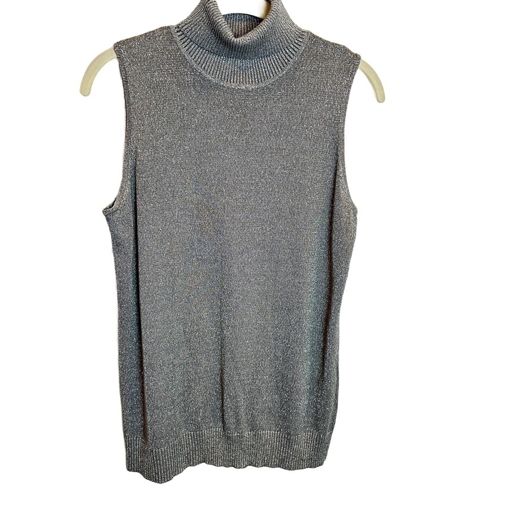 NWOT Joseph A.‎ Silver Metallic Sleeveless Turtleneck Sweater L